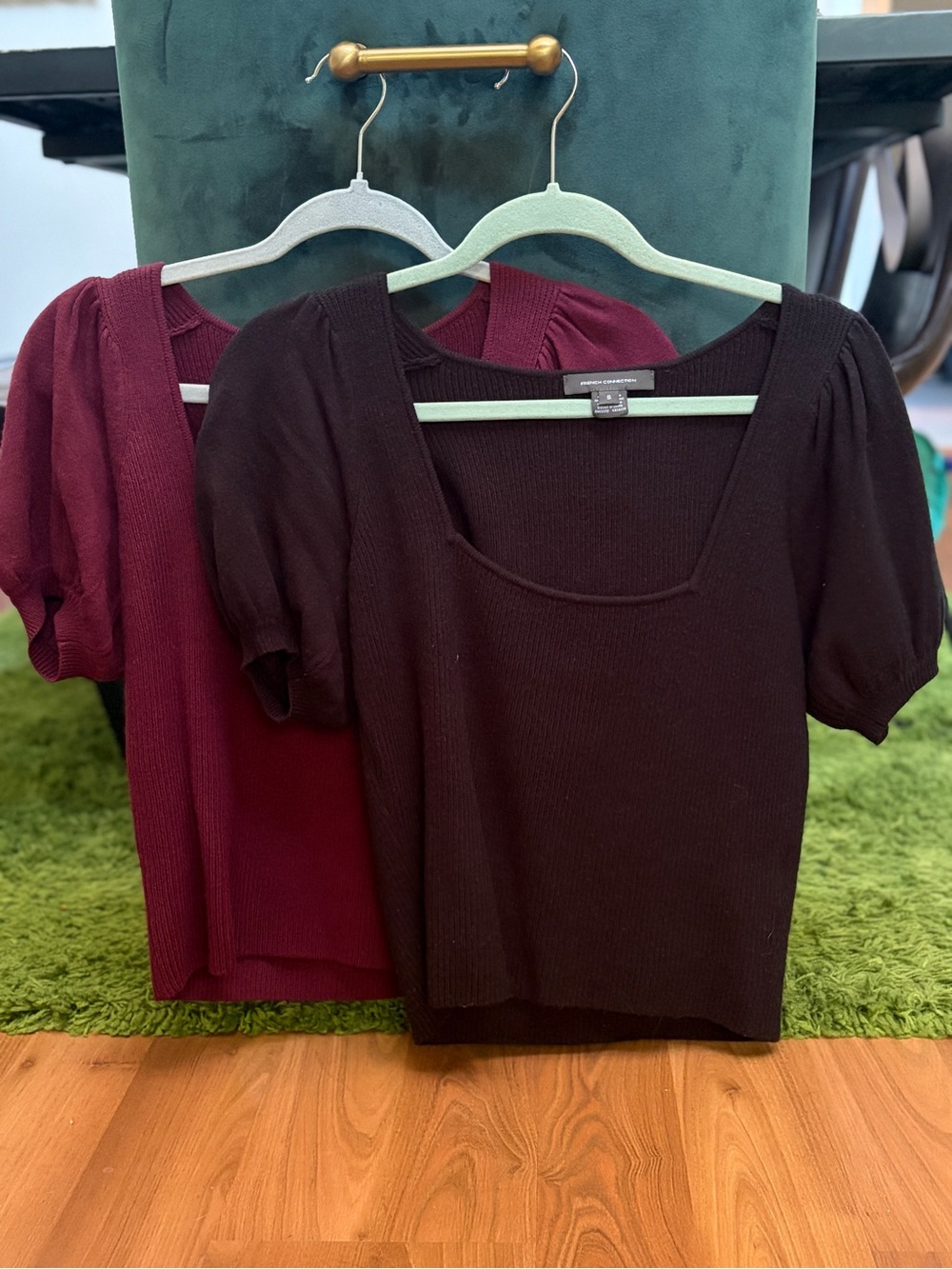 French Connection TWO Women’s Ribbed Square-Neck Short Sleeve Tops